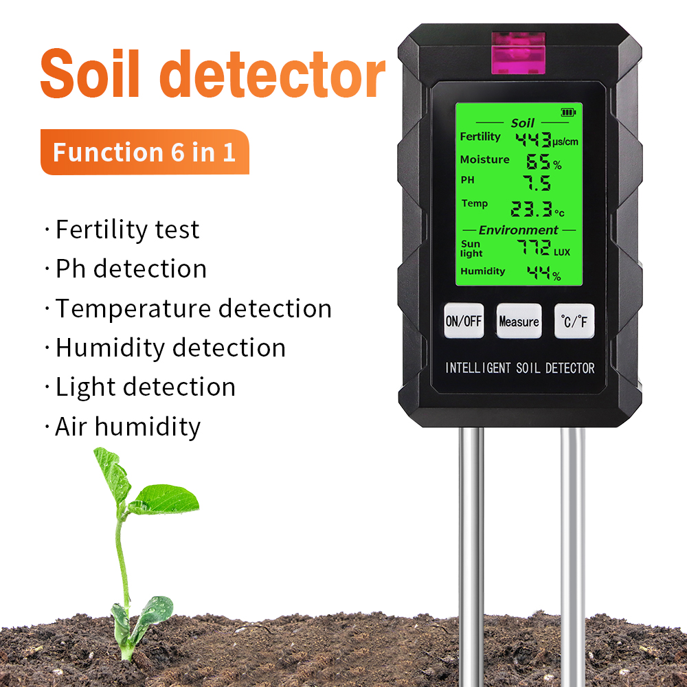 Soil Test Digital - 6 in 1 เครื่องทดสอบดินดิจิตอลมัลติฟังก์ชั่นดิน PH เครื่องตรวจจับความชื้น